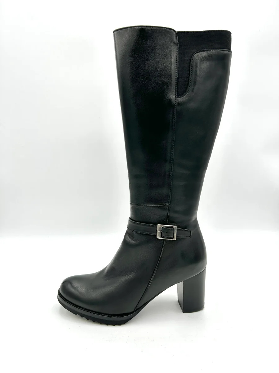 Made in italy Stivale con tacco elasticizzato con fibbia - nero - immagine 3