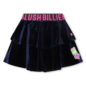 Gonna Billiesblush in velluto di color blu scuro con ricami sul davanti