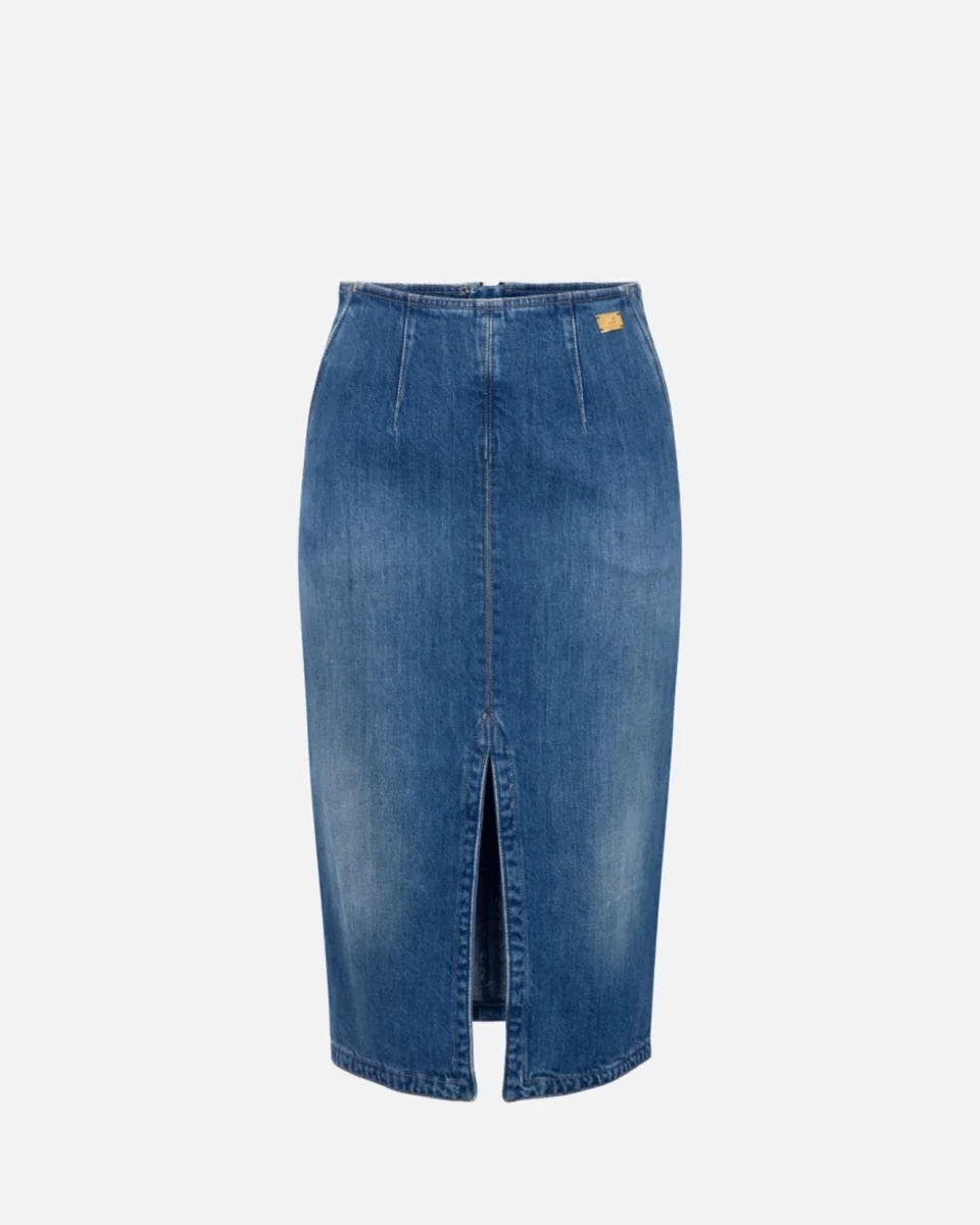 Gonna in denim con spacco - immagine 2