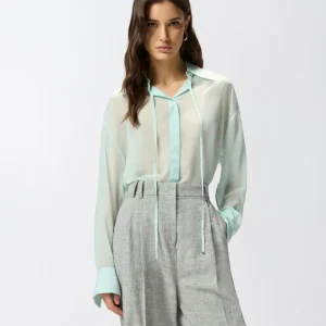 Ananas camicia trasparente in chiffon verde salvia