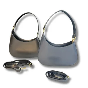 Borsa da Spalla con tracolla Made in Italy in Vera Pelle – Nero e Blu
