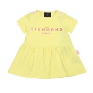 Abito Richmond giallo con scritta rosa sul davanti