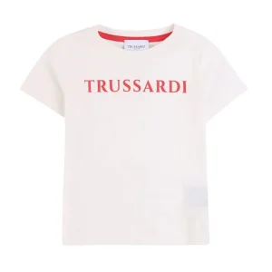 Tshirt Trussardi a mezza manica di colore bianco con scritta rossa sul davanti