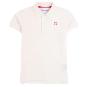 Polo Trussardi di colore bianco con bottoncino e logo di colore rosso