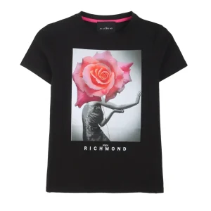 Tshirt Richmond nera a mezza manica con stampa sul davanti