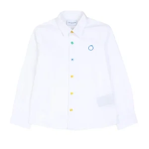 Camicia Trussardi di colore bianco con bottoncini colorati sul davanti e scritta ricamata sulle spalle