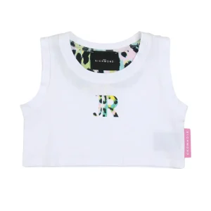 Top Richmond smanicato bianco con logo maculato sul davanti