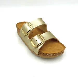 Easy Walk Sandalo Platform due fasce regolabile, Big buckle /Oro