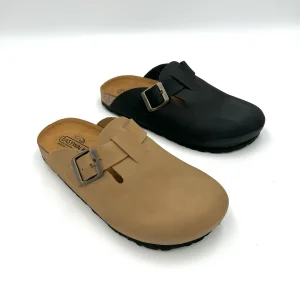 Made in italy Sandalo Sabot modello Boston in vera pelle - sabbia e nero