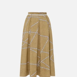 Gonna in cotone con stampa rafia e nastro