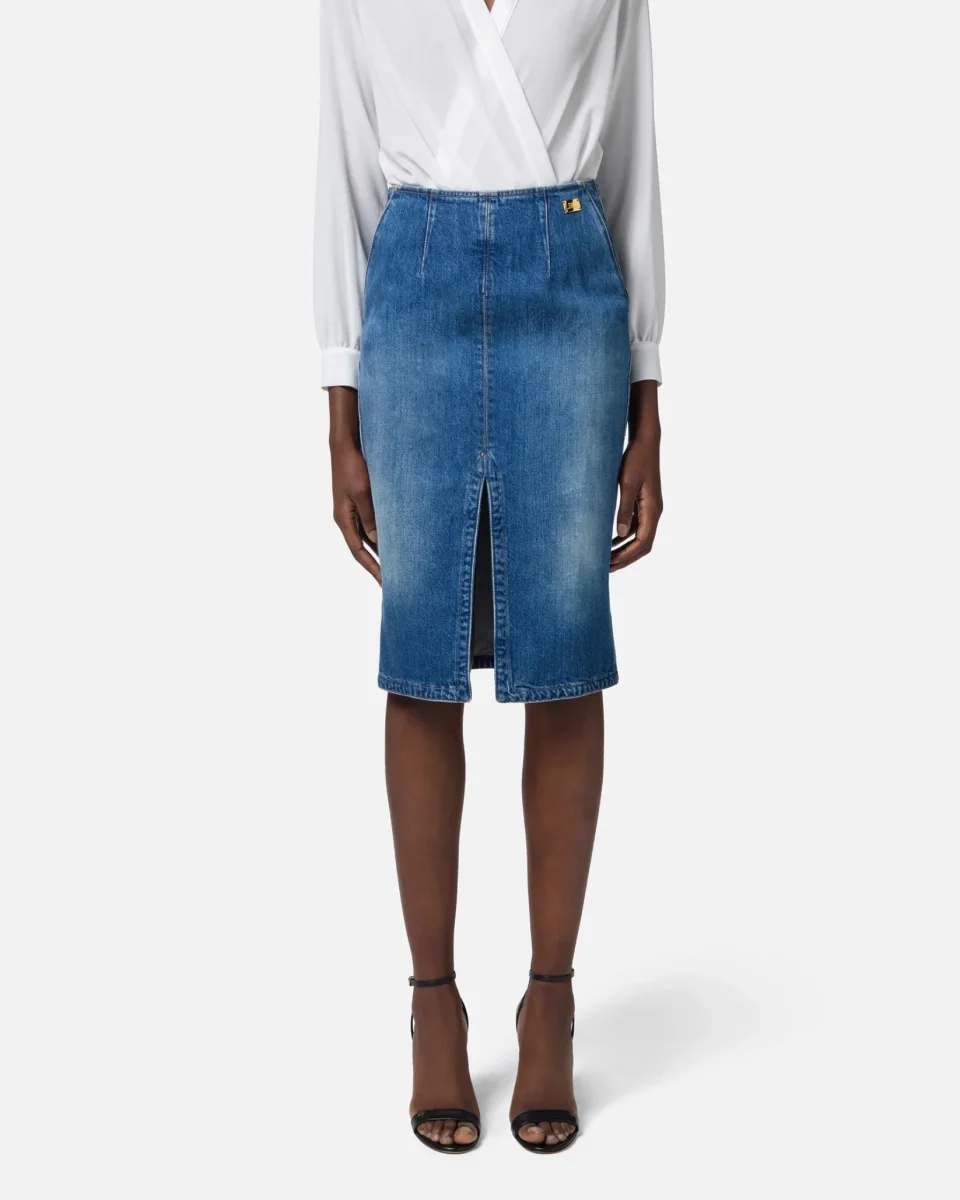 Gonna in denim con spacco - immagine 3