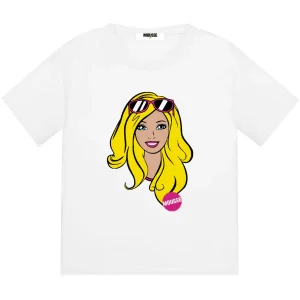 Tshirt Mousse mezza manica con stampa Barbie con occhiali da sole sopra la testa
