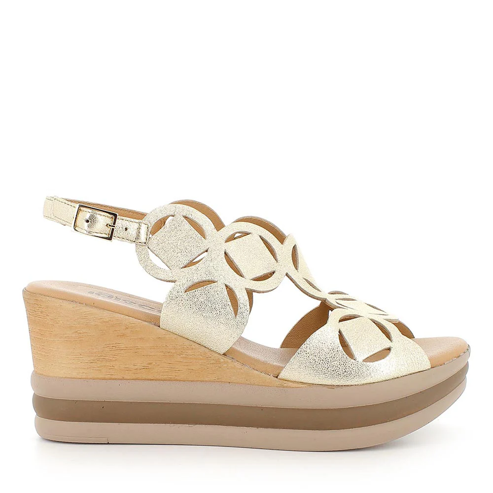 Igi&co Sandalo con zeppa maxi in pelle laminata - oro e marrone - immagine 4