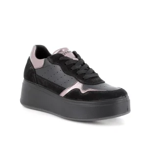 Sneakers con zeppa platform in pelle - nera