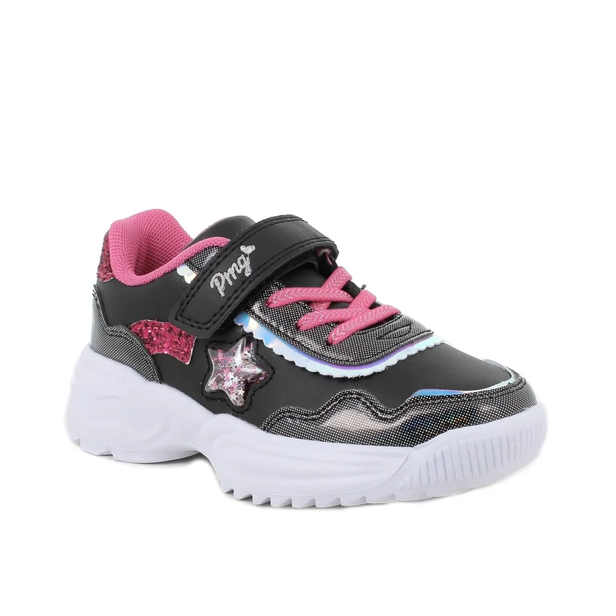 Primigi Sneakers da bambina nera con glitter - chiusura strap - immagine 2