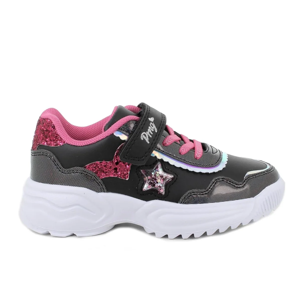Primigi Sneakers da bambina nera con glitter - chiusura strap - immagine 3