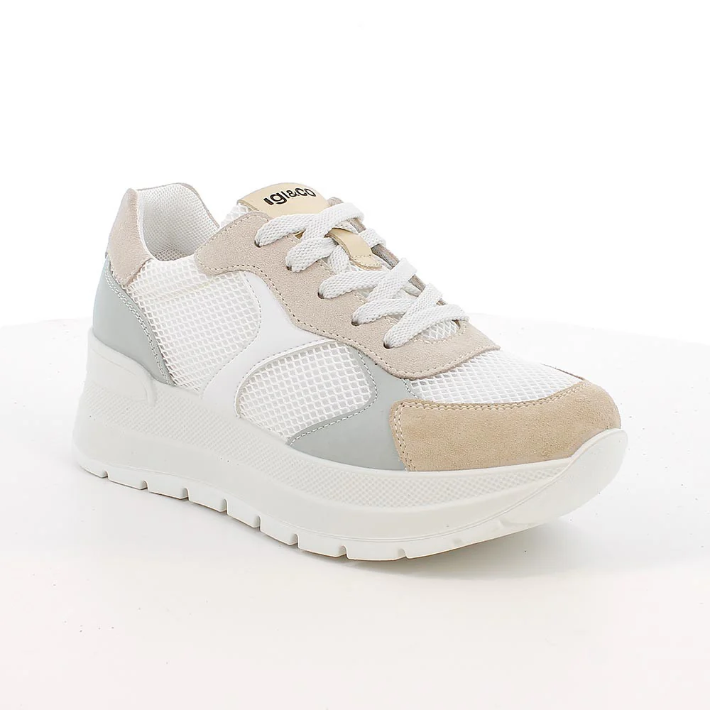 Igi&Co 1157022 Sneakers con zeppa da donna beige e bianco con lacci