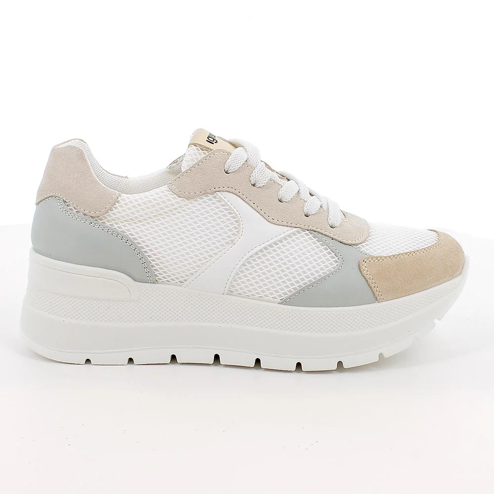 Igi&Co 1157022 Sneakers con zeppa da donna beige e bianco con lacci - immagine 3
