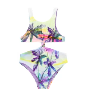 Costume F**k trikini con nodo centrale fantasia palme