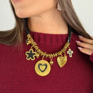 Collana ciondoli nastro lurex