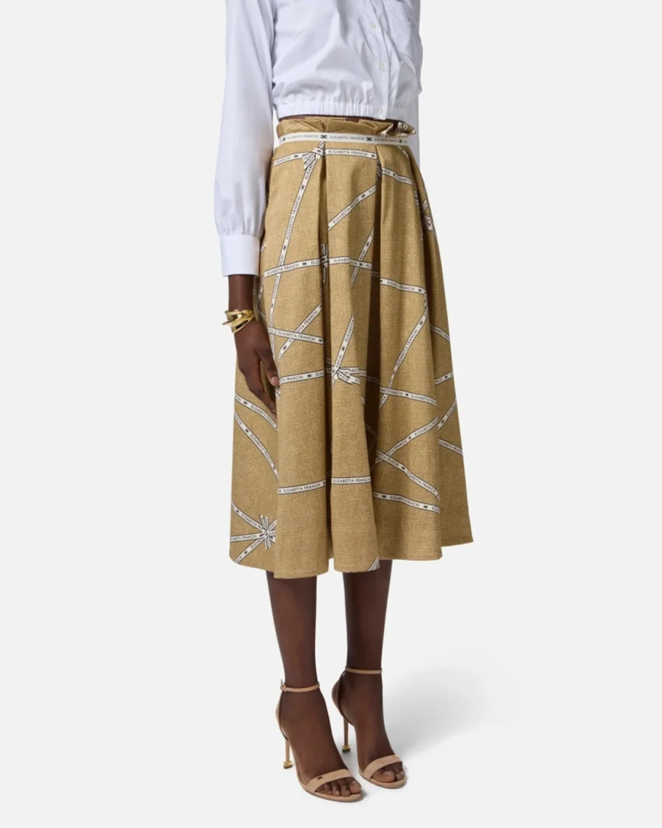 Gonna in cotone con stampa rafia e nastro - immagine 3