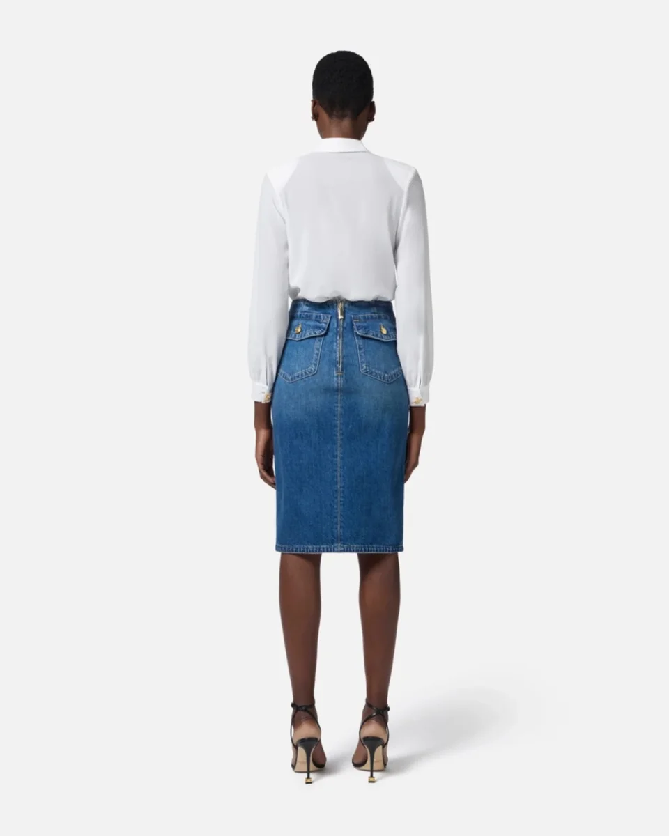 Gonna in denim con spacco - immagine 4