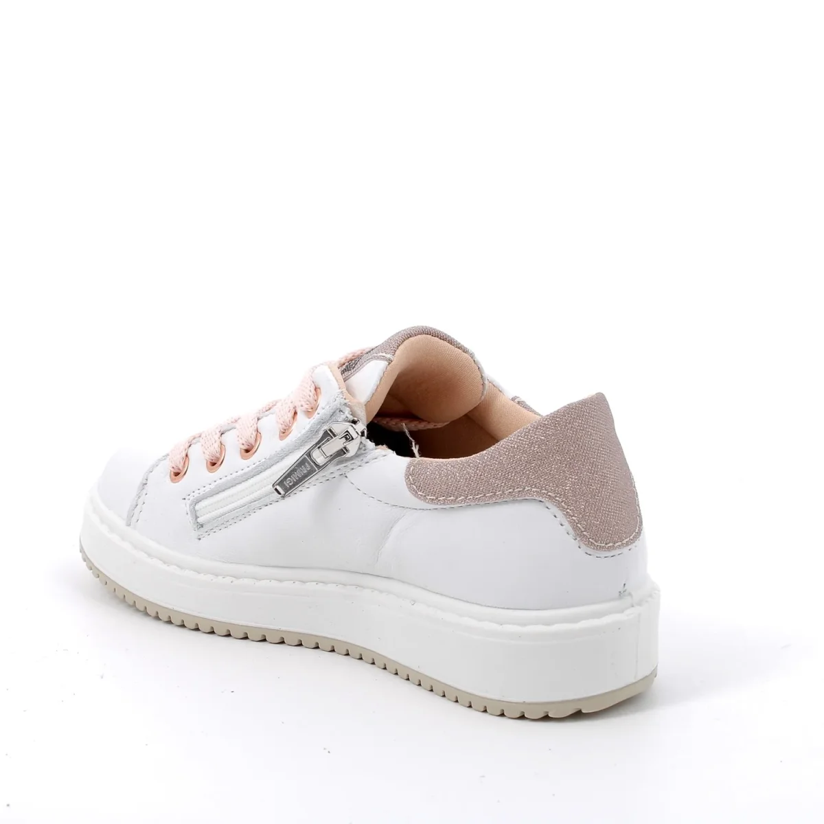 Primigi kids Sneakers bianca glitter con lacci e chiusura zip - bianco e rosa - immagine 3