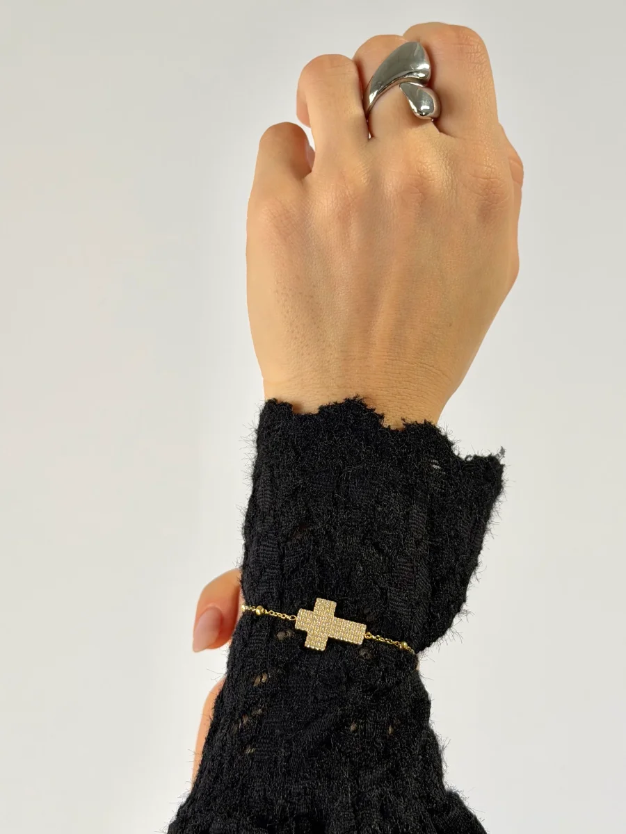 Bracciale croce zirconata - 2 colori - immagine 3