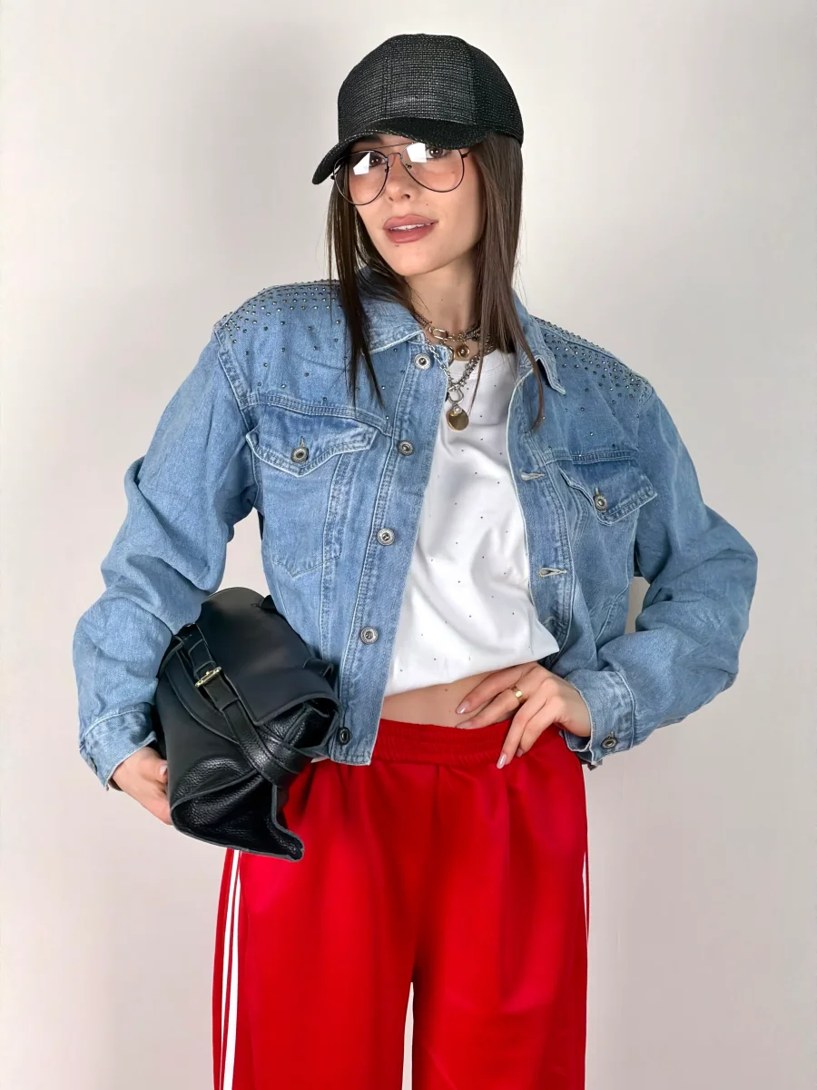 Giubbino denim zirconi - immagine 4