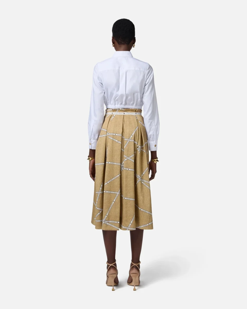 Gonna in cotone con stampa rafia e nastro - immagine 4