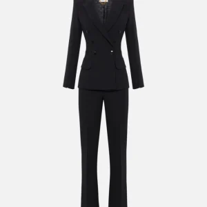 Tailleur doppiopetto in crêpe con bande in raso