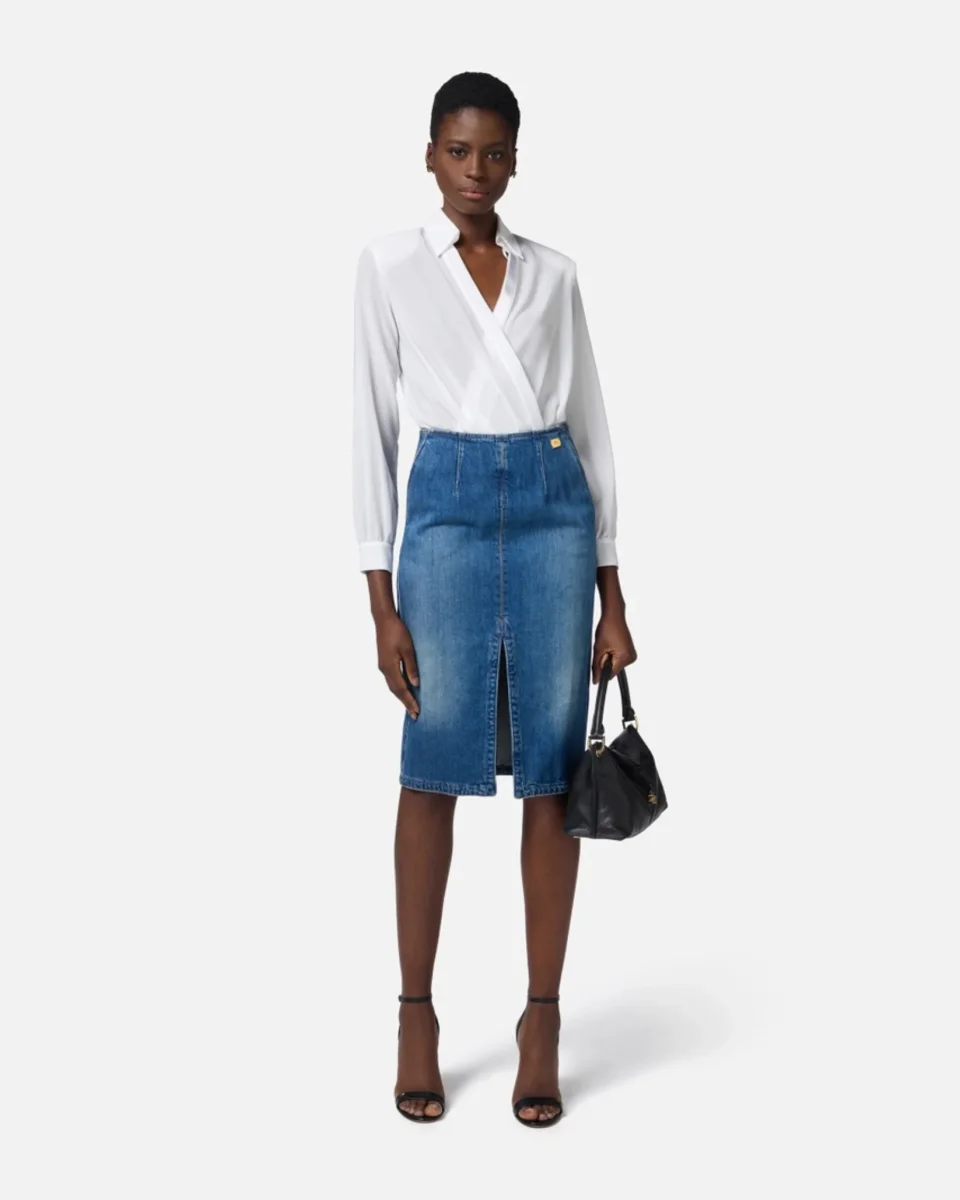 Gonna in denim con spacco - immagine 5