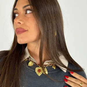 Collana cuore con pietra cordino - 4 colori