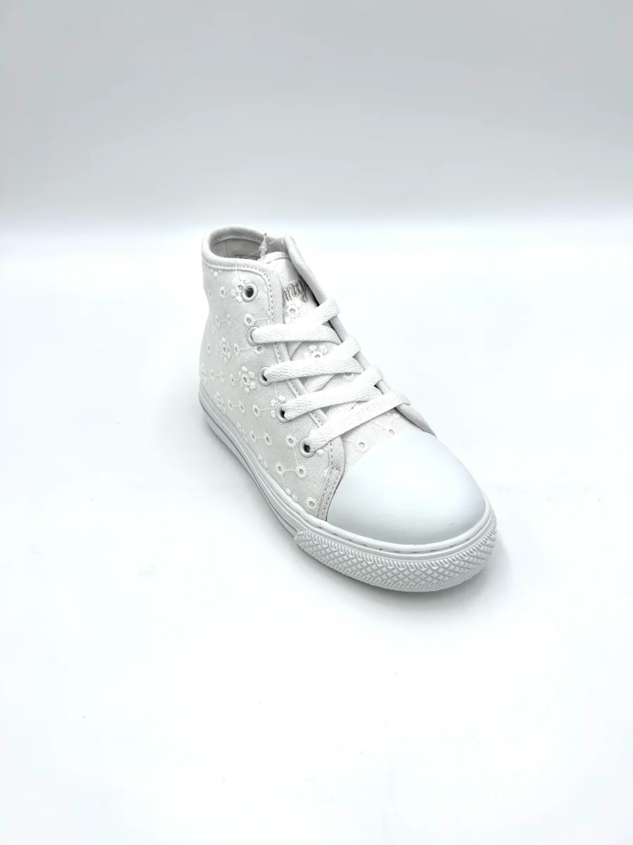 Primigi kids Sneakers alta in cotone stile pizzo San Gallo - bianco