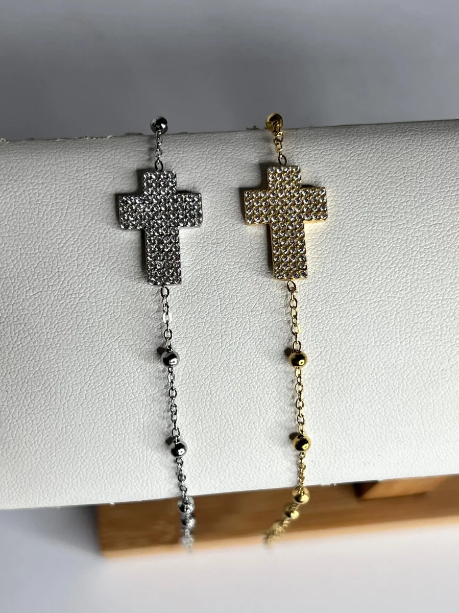 Bracciale croce zirconata - 2 colori - immagine 2