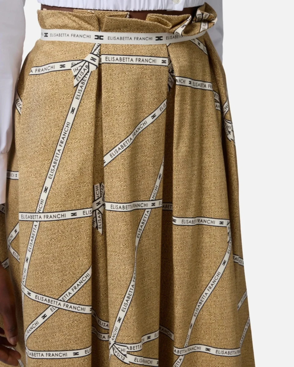 Gonna in cotone con stampa rafia e nastro - immagine 5