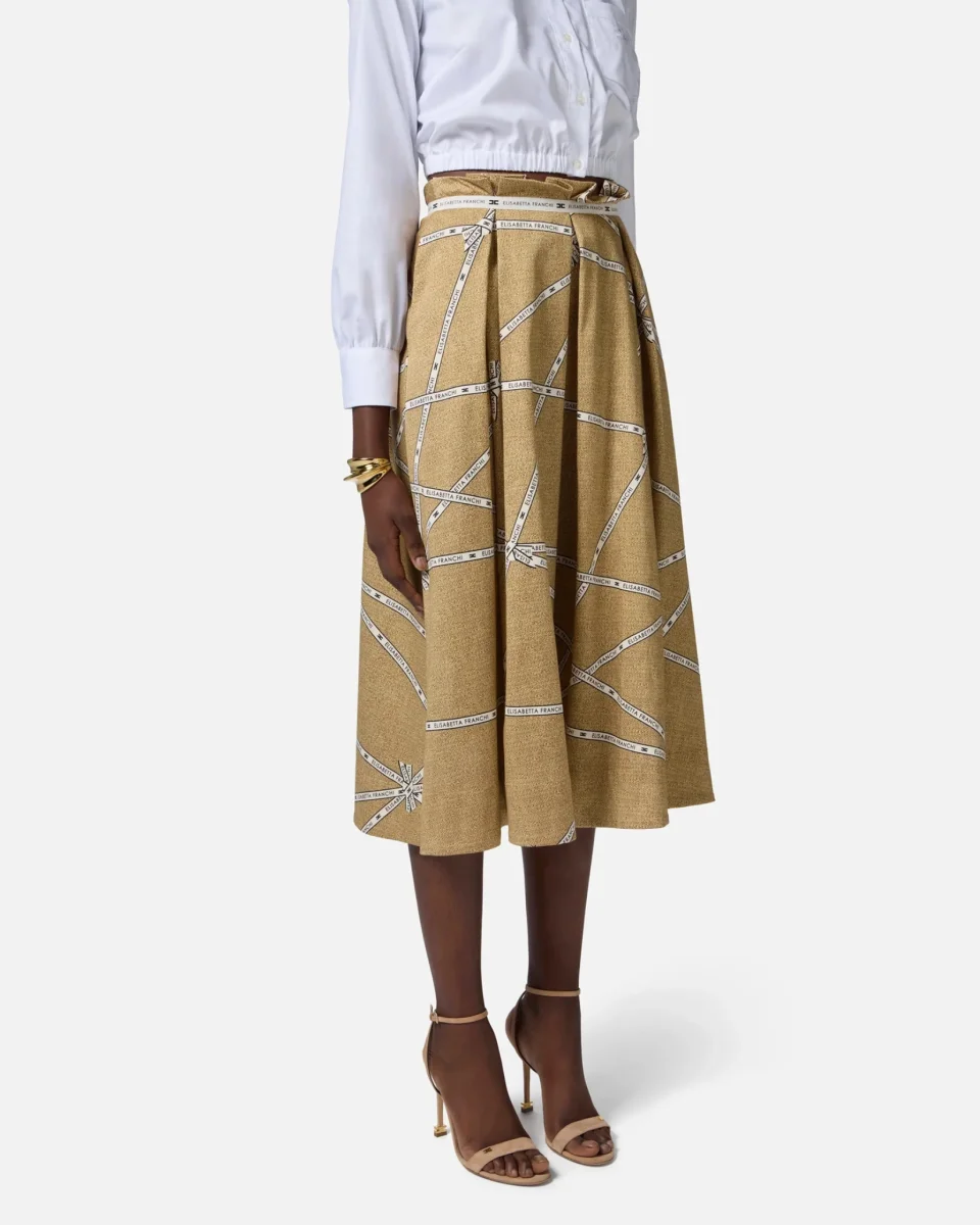 Gonna in cotone con stampa rafia e nastro - immagine 5