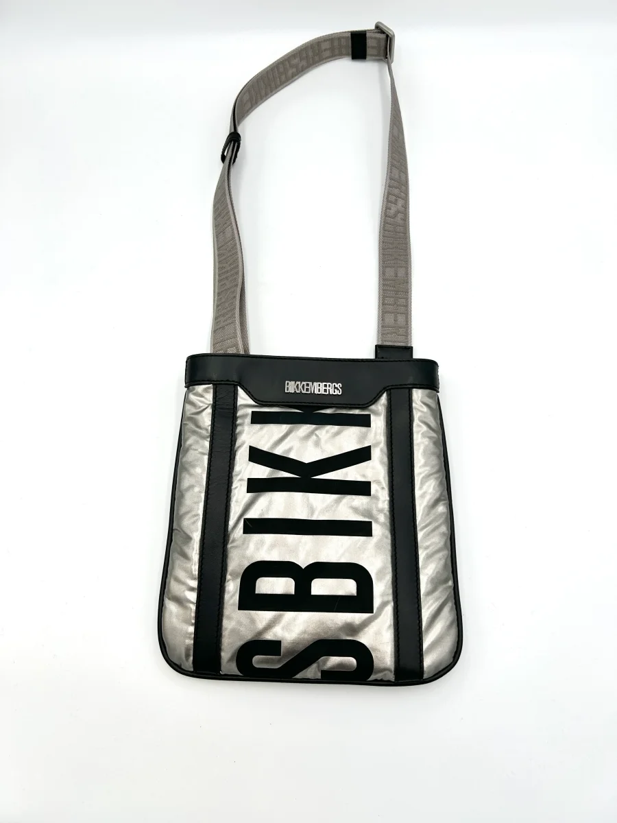 Bikkembergs Borsello piatto logo - argento e nero