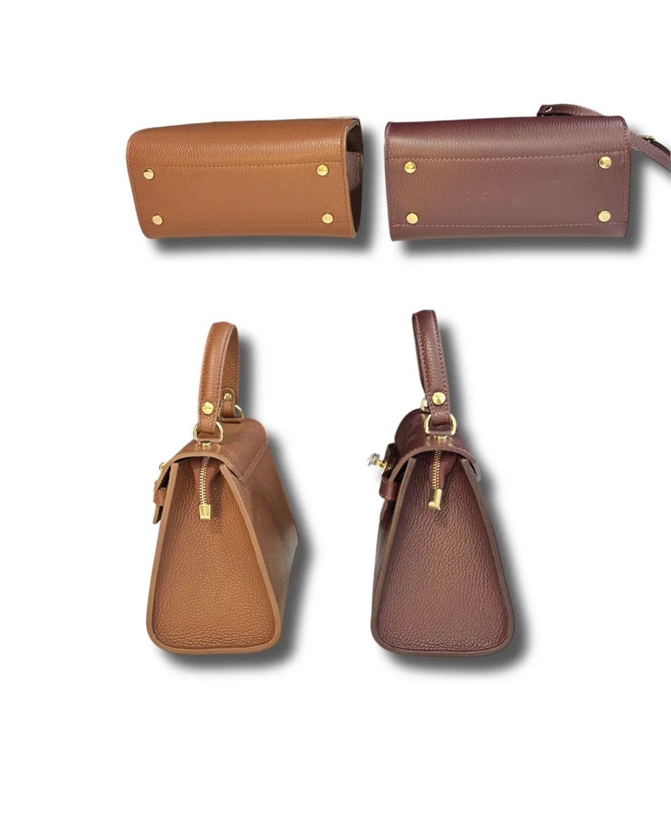 Borsa Made in Italy in Vera Pelle – Misura Media | Bordeaux e Marrone Cuoio - immagine 4