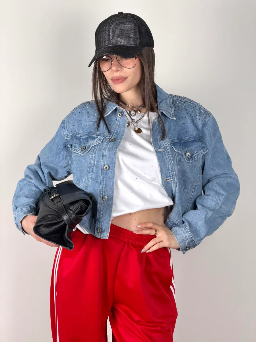 Giubbino denim zirconi