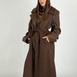 Trench inserti ecopelle moro