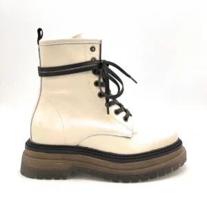 Les Tulipes Stivaletto stringato con zip in pelle naplak - bianco