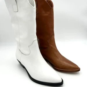 Made in italy Texani in vera pelle - marrone cuoio e bianco