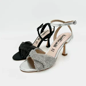 Botticelli Sandalo con tacco a rocchetto e fascia con strass - regolabile nero e argento