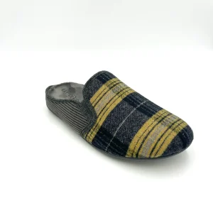 Uomo Due Pantofola Slippers Ciabatta chiusa fantasia tartan scozzese - nero