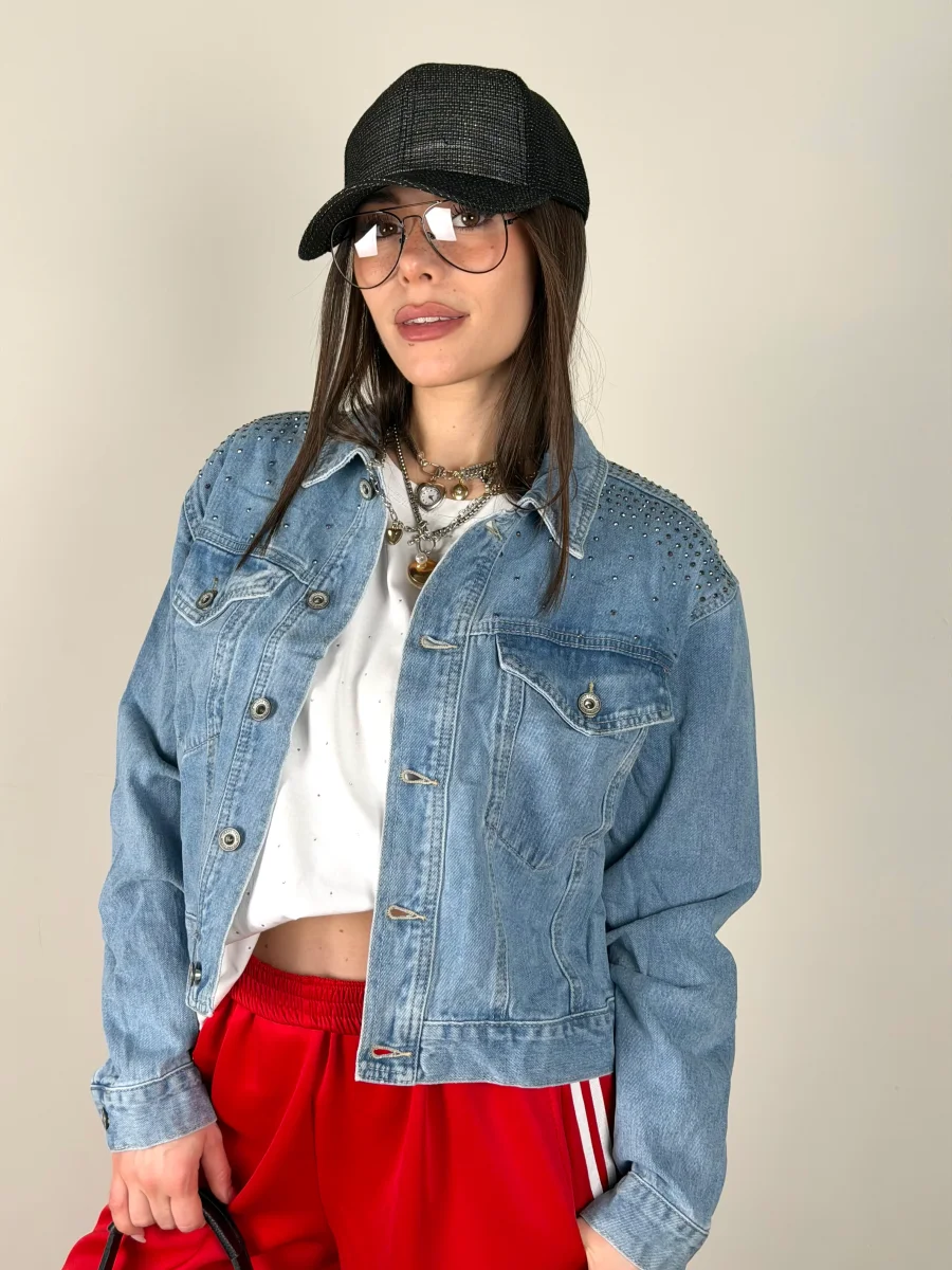 Giubbino denim zirconi - immagine 3