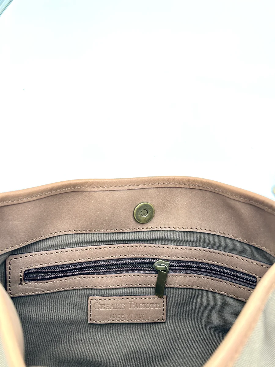Cesare Paciotti 4US Borsello uomo piatto Nylon e vera pelle - marrone chiaro - immagine 5