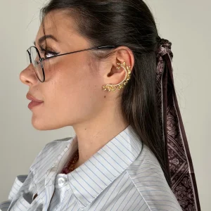 Orecchino + earcuff foglia zirconato - 2 colori