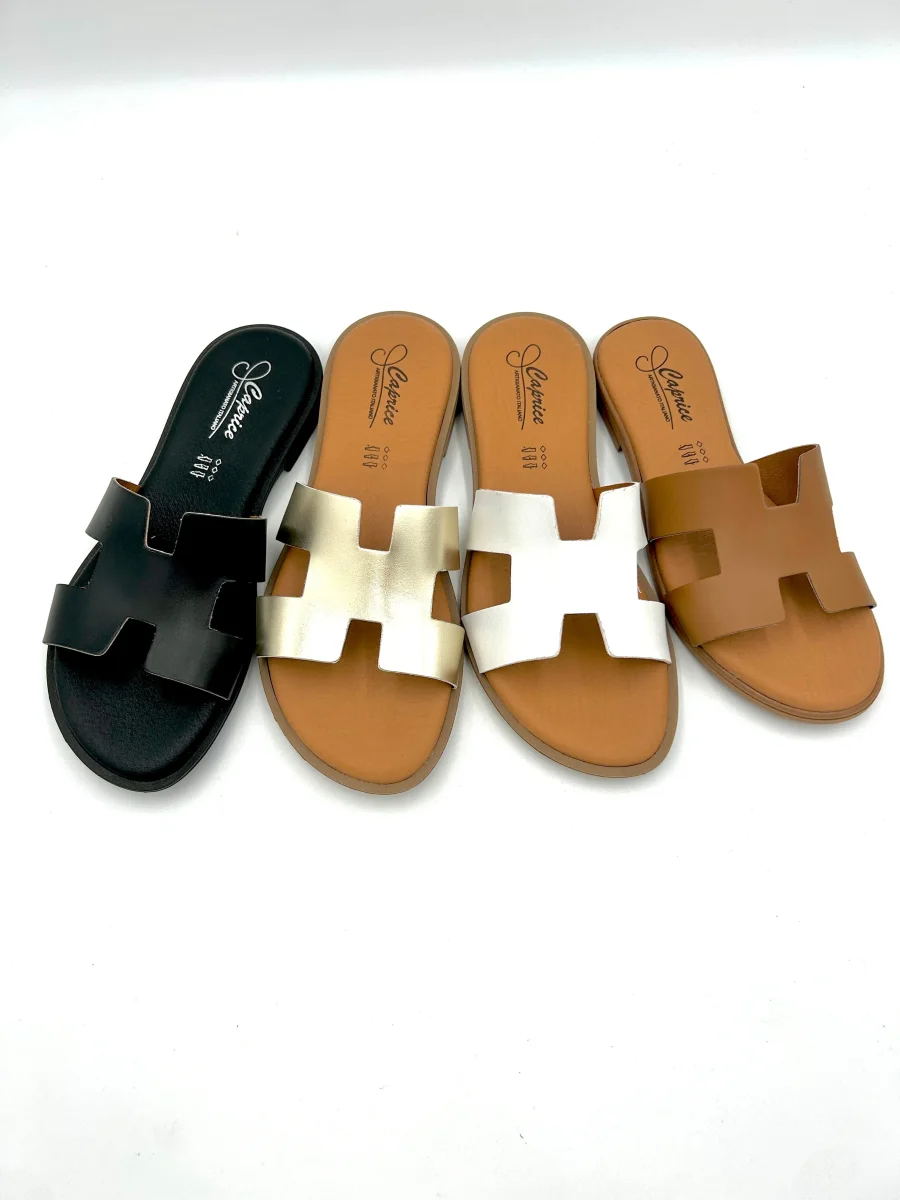 Caprice Ciabattina ispirazione H - memory foam / nero, oro, bianco, cuoio