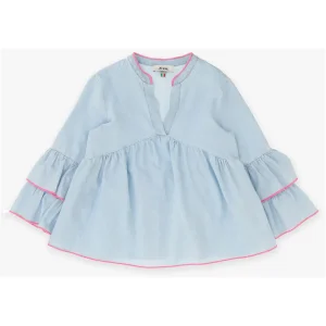 Camicia Dixie in jeans con manica lunga e profili fuxia